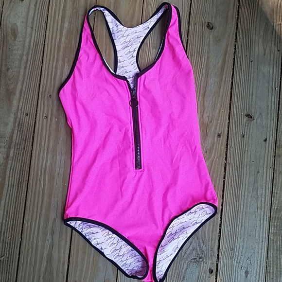 pink zip up swimsuit